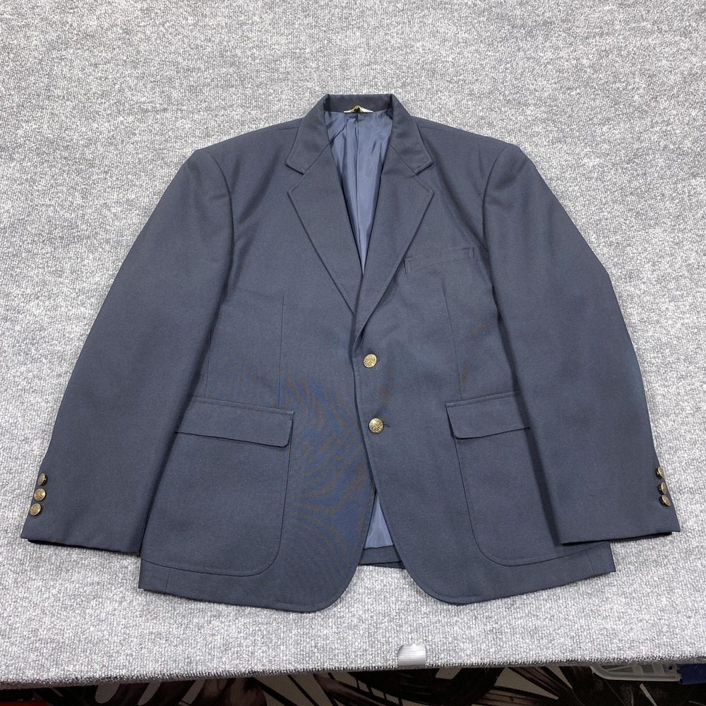 Edwards Blazer Mens 44R Navy Blue‎ Polyester Two Button Gold Button Jacket Lined